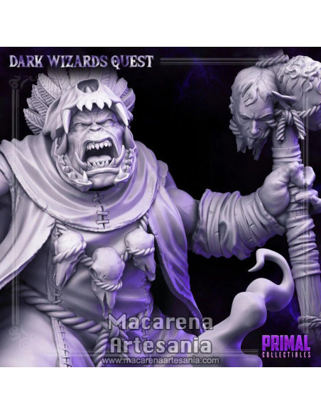 Miniatura Chamán Orco Dunkun de Primal Collectibles impresa en 3D para juegos de rol y Dungeons & Dragons.