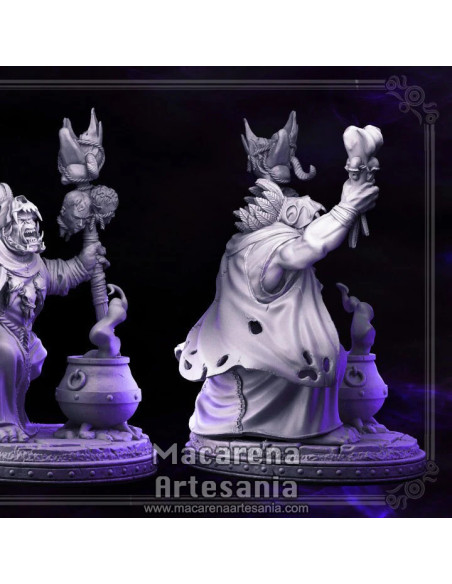 Miniatura impresa en 3D Chamán Orco Dunkun, diseñada para rol y coleccionismo de miniaturas épicas.
