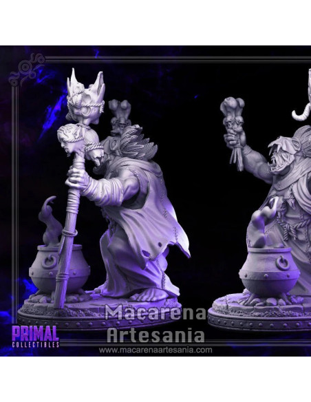 Chamán Orco Dunkun de Primal Collectibles, impresión 3D premium para proyectos de pintura y rol.