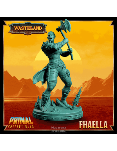 Miniatura Fhaella armada con hacha doble en pose de combate