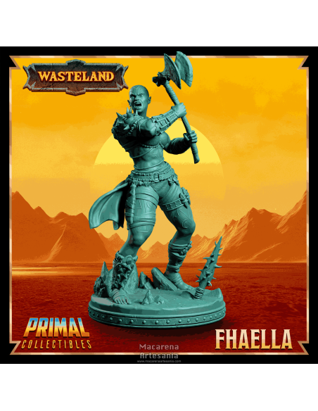 Miniatura Fhaella armada con hacha doble en pose de combate