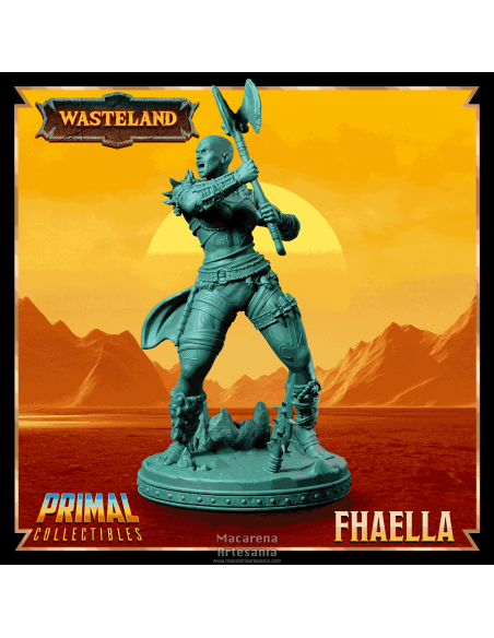 Escultura de Fhaella con base escénica rocosa postapocalíptica