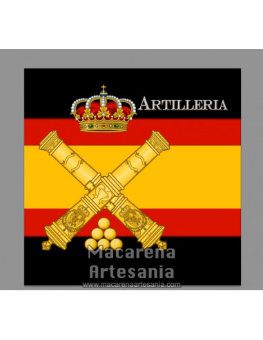 Azulejo cuadrado con el emblema de la Artilleria y bandera de España. Solo disponible en nuestra tienda online.