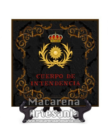 Azulejo cuadrado con emblema del Cuerpo de Intendencia -Diseño negro-. Solo disponible en nuestra tienda online.