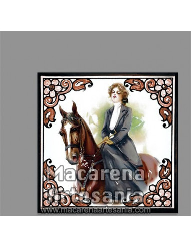 Azulejo cuadrado estilo vintage de mujer a caballo en venta en nuestra tienda online.
