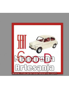 Azulejo cuadrado estilo vintage con el Seat 600 D , en venta en nuestra tienda online.