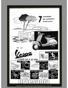 Reproducción en azulejo rectangular tipo decoración con publicidad Vespa. Solo en venta en nuestra tienda online.