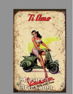 Azulejo rectangular tipo decoración con publicidad Ti amo de vespa vintage. Solo en venta en nuestra tienda online.