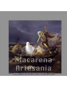 Azulejo cuadrado con Caronte (el barquero del infierno), solo en venta en nuestra tienda online.