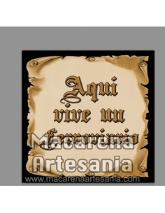 Azulejo ideal para regalar al aficionado a los trenes con el texto "Aqui vive un Ferroviario" en venta en nuestra tienda.