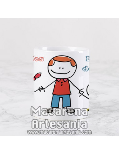 Taza ideal para regalo del padre de cerámica con el texto "Felicidades Papa y feliz día del padre" en venta en nuestra tienda