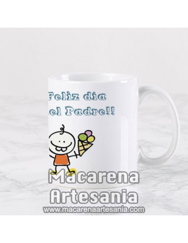 Taza ideal para regalo del padre de cerámica con el texto "Felicidades Papa y feliz día del padre" en venta en nuestra tienda