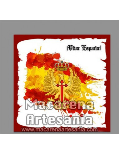 Azulejo cuadrado con emblema del Ejercito de Tierra y Viva España