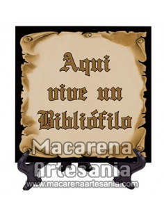 Azulejo para regalar a un Bibliófilo con el texto "Aqui vive un Bibliófilo" en venta en nuestra tienda.
