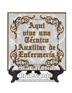 Azulejo ideal para regalar a una Auxiliar de Enfermería con el texto "Aqui vive una Técnico Auxiliar de Enfermería"