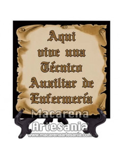 Azulejo para regalar a una Bibliófila con el texto "Aqui vive una Técnico Auxiliar de Enfermería" en venta en nuestra tienda.