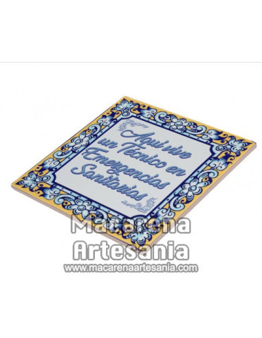 Azulejo para regalar a un TAS y el texto "Aquí vive un Técnico en Emergencias Sanitarias"