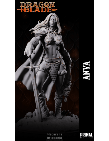 Detalle de impresión 3D de Anya Bárbara Humana, miniatura fantasy para pintar o coleccionar.