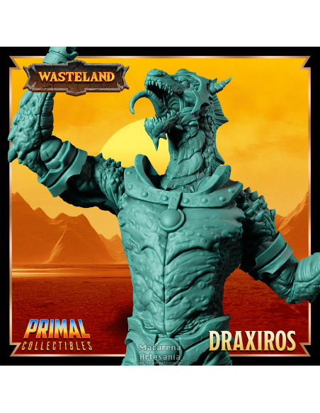 Figura 3D Draxiros Dragonborn de Primal Collectibles lista para pintar y montar.